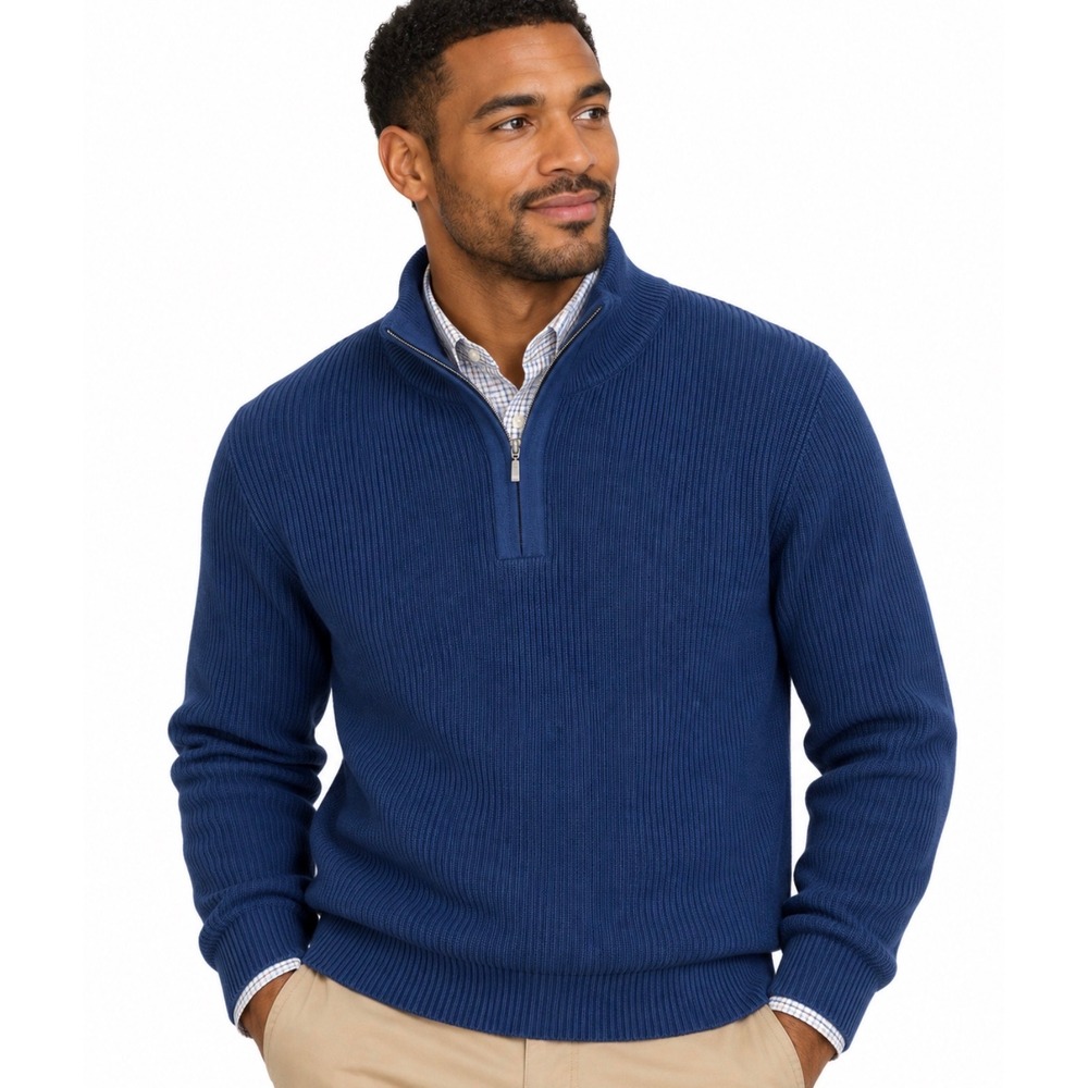 VTG St. Croix Wool Blend Ribbed 1/4 Zip Sweater Mens Size L Made in USA Luxury